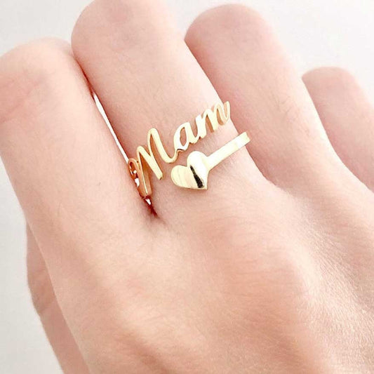Personalised Custom Name Rings Stainless Steel Jewelry Adjustable Love Heart Couple Promise Rings for Women Valentine's Day Gift